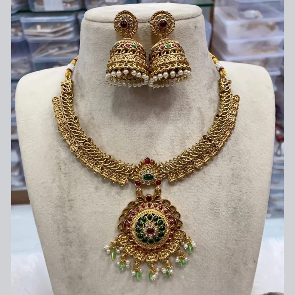 Joyful Jewel Art Matte Gold Plated Pota Stone And Pearl Necklace Set