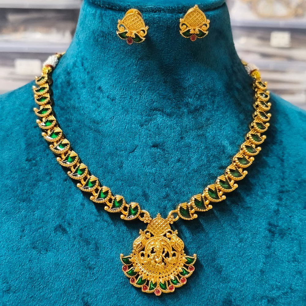 Joyful Jewel Art Traditional Matte Pota Stone And Meenakari Temple Necklace Set