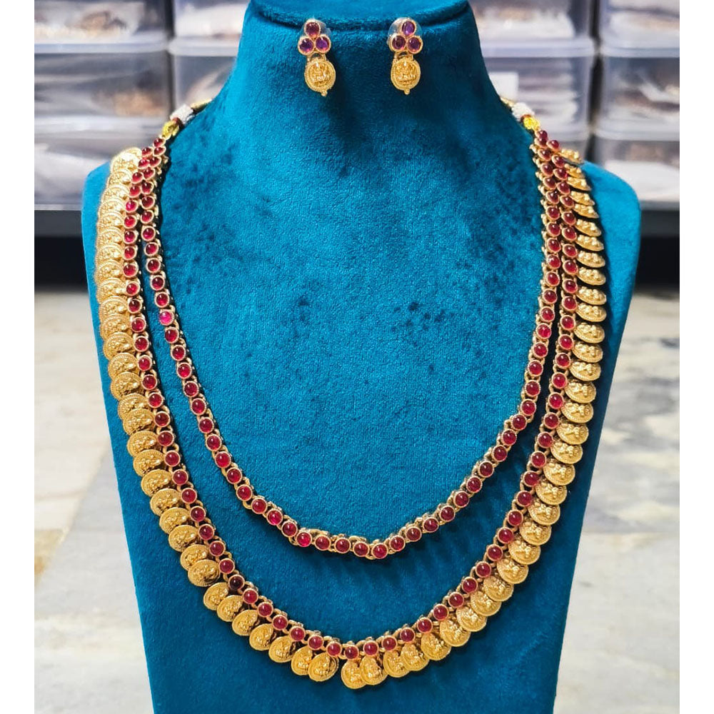 Joyful Jewel Art Matte Royal Look Pota Stone And Temple Double Necklace Set