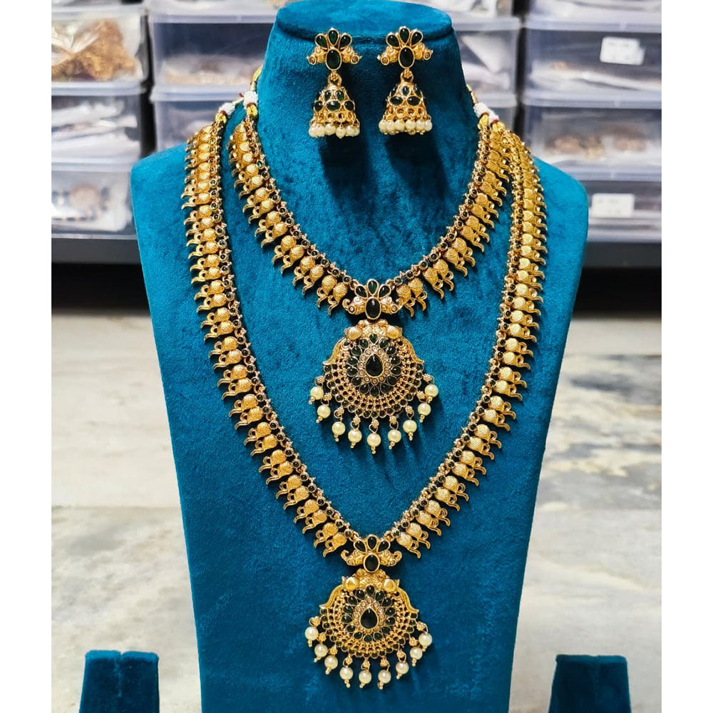 Joyful Jewel Art Traditional Matte Finish Pota Stone And Pearl Double Necklace Set