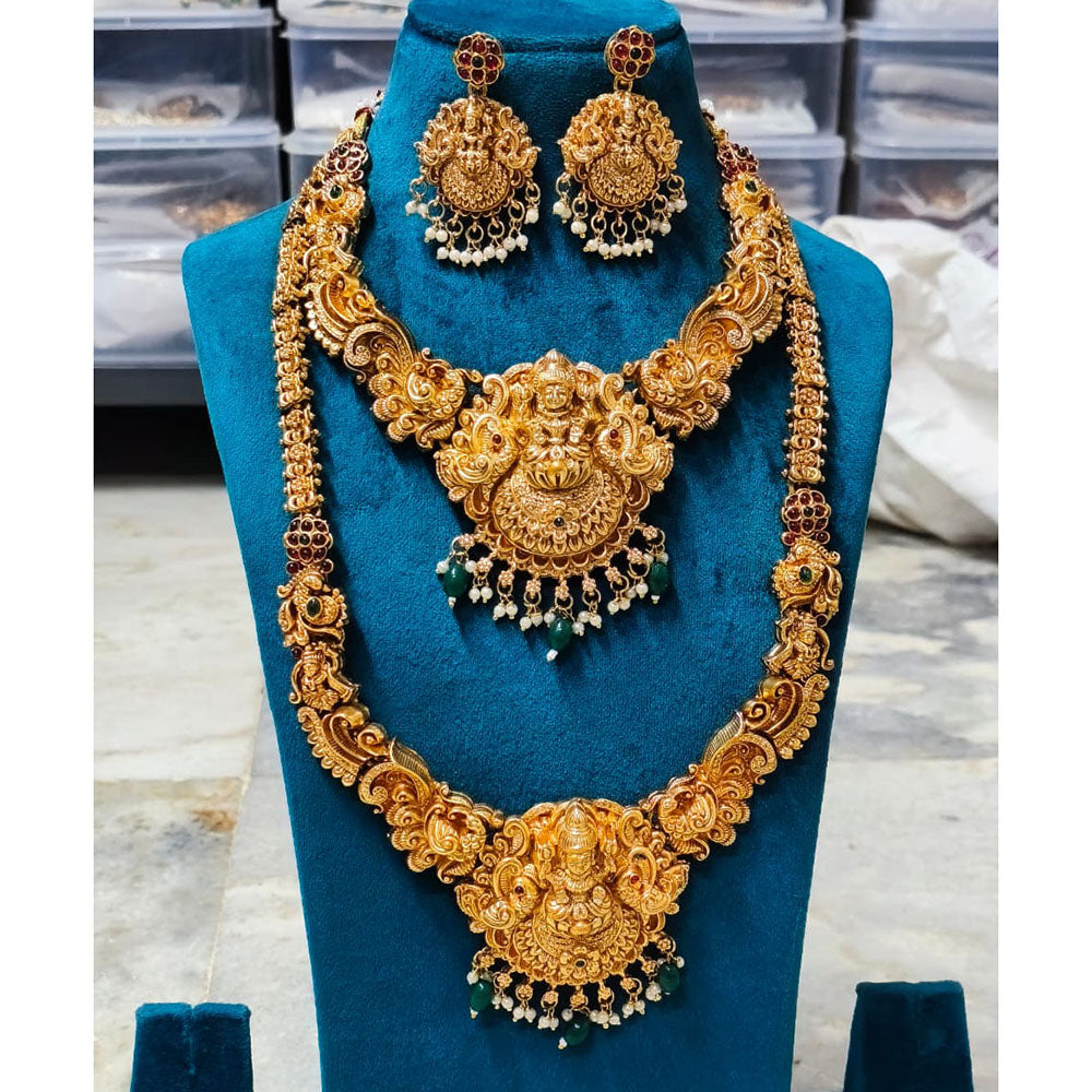 Joyful Jewel Art Matte Royal Look Pota Stone And Temple Double Necklace Set