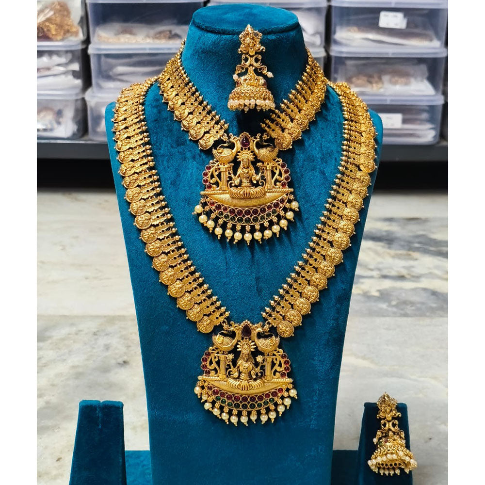 Joyful Jewel Art Matte Royal Look Pota Stone And Temple Double Necklace Set