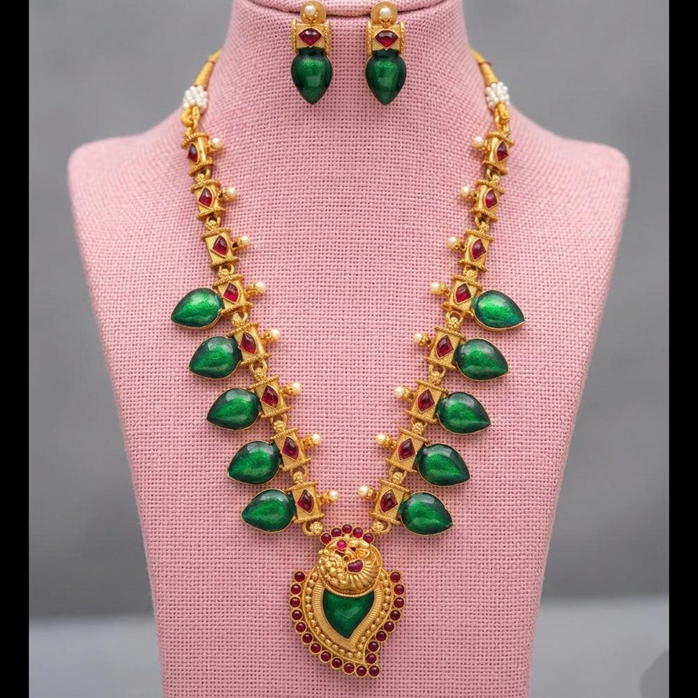 Joyful Jewel Art Traditional Matte Pota Stone And Pearl Long Necklace Set
