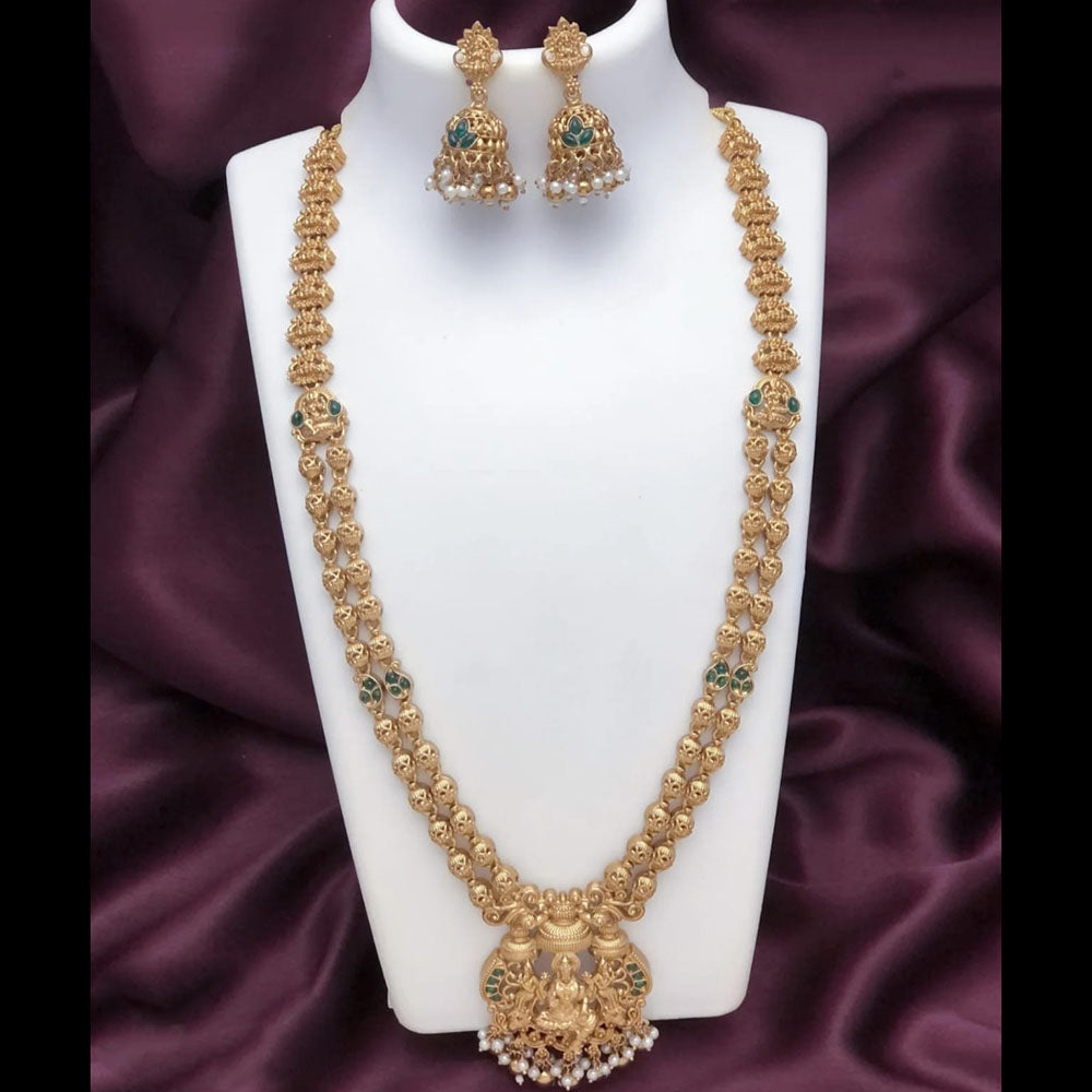 Joyful Jewel Art Traditional Matte Pota Stone And Temple Long Necklace Set