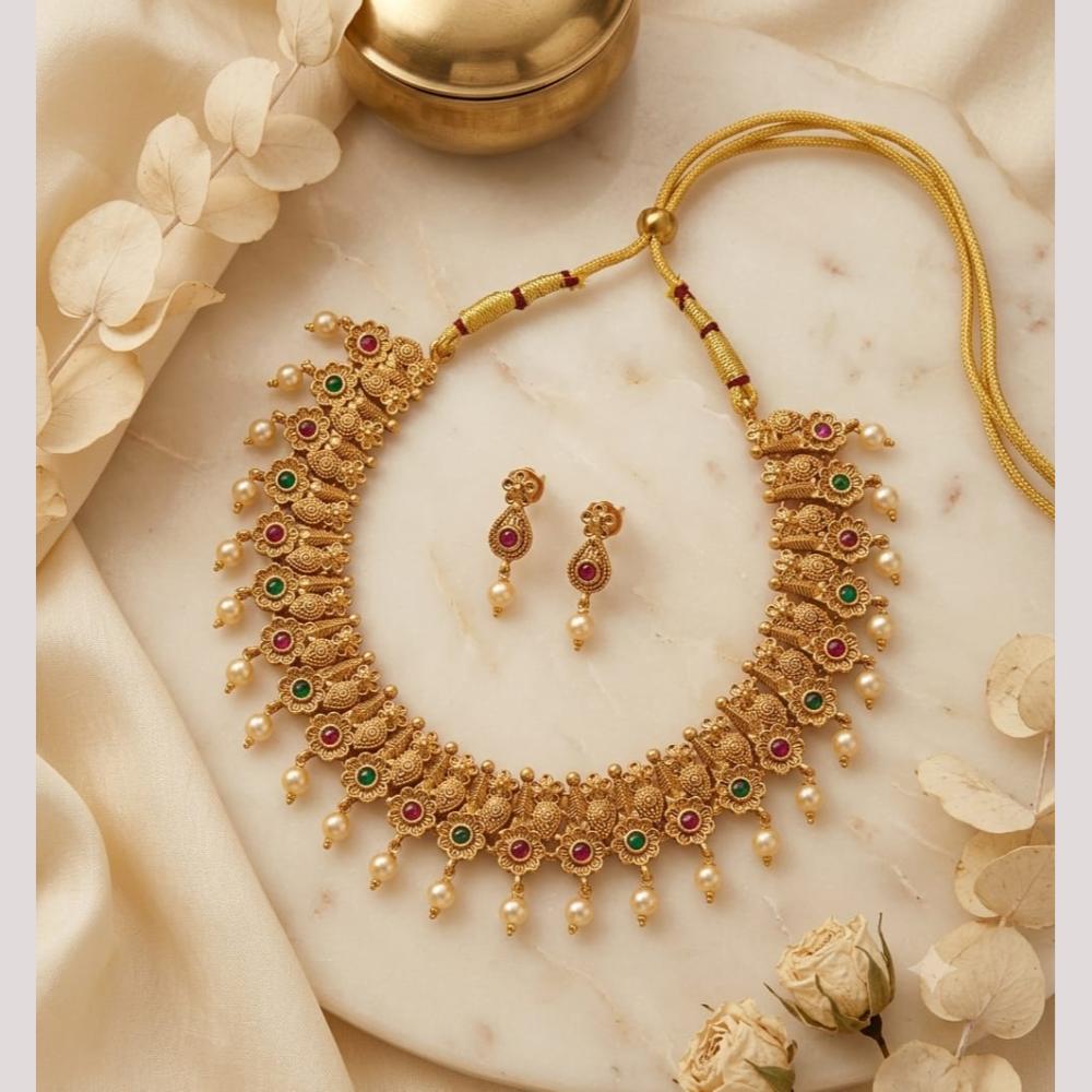 Joyful Jewel Art Traditional Matte Pota Stone Necklace Set