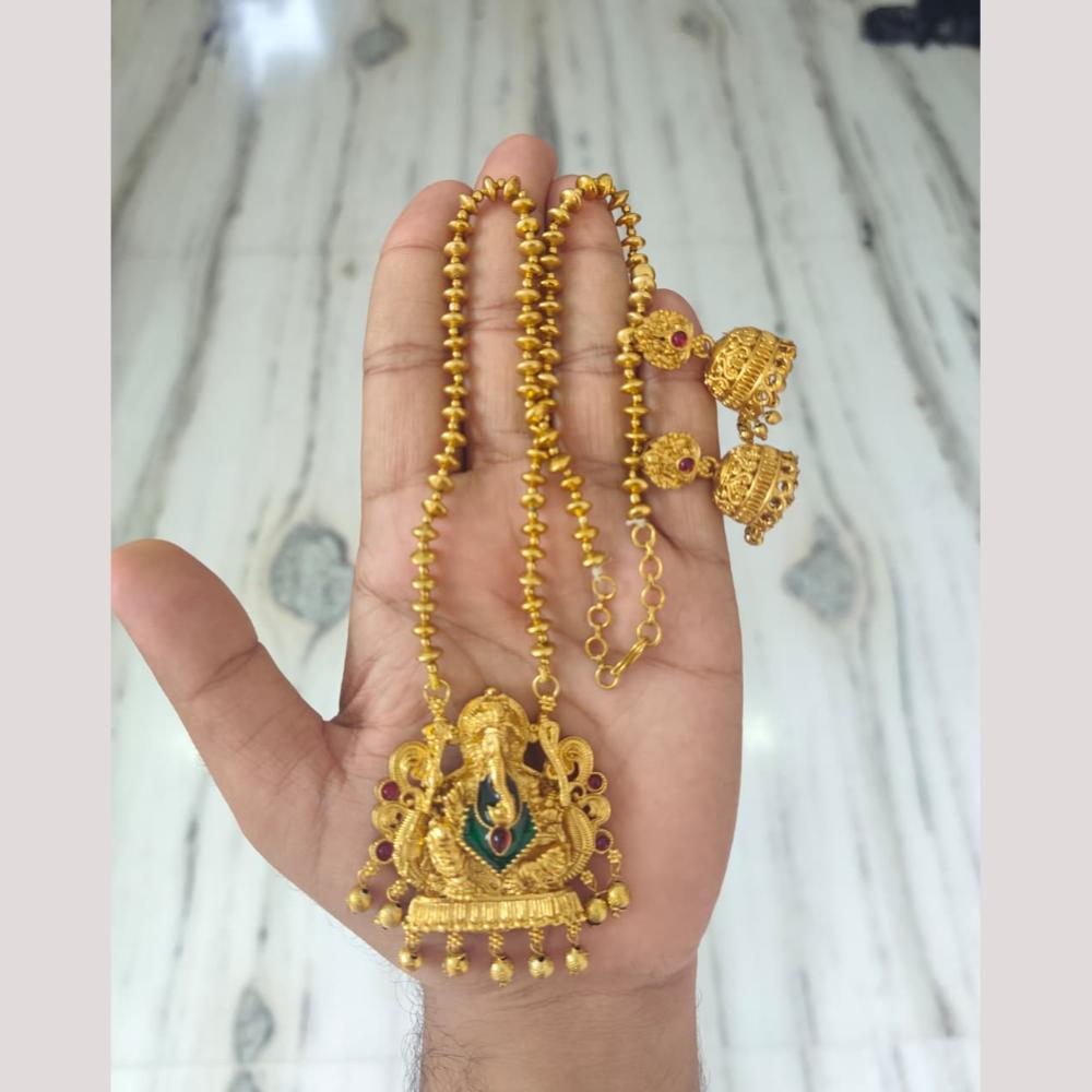 Joyful Jewel Art Traditional Matte Pota Stone And Pearl Lord Ganesha Necklace Set