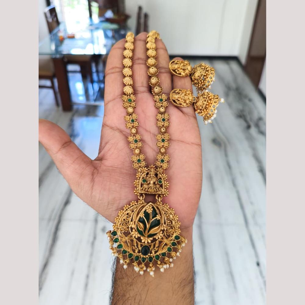 Joyful Jewel Art Traditional Matte Pota Stone And Pearl Temple Necklace Set