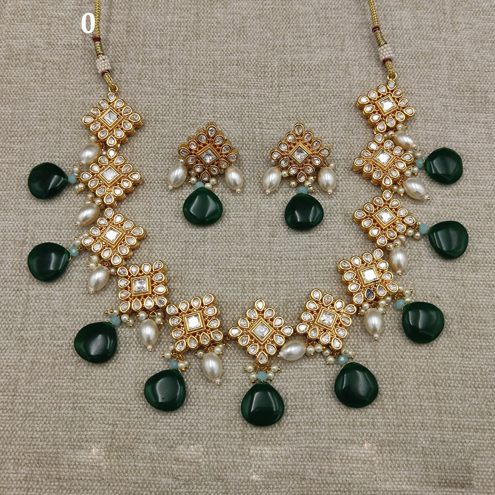 Amoliya Jewels Gold Plated Polki Kundan And Pearl Necklace Set