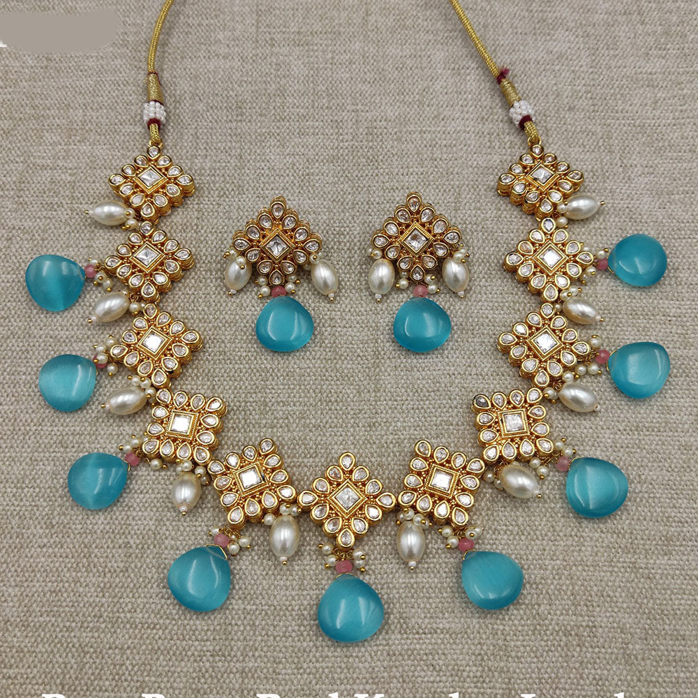 Amoliya Jewels Gold Plated Polki Kundan And Pearl Necklace Set