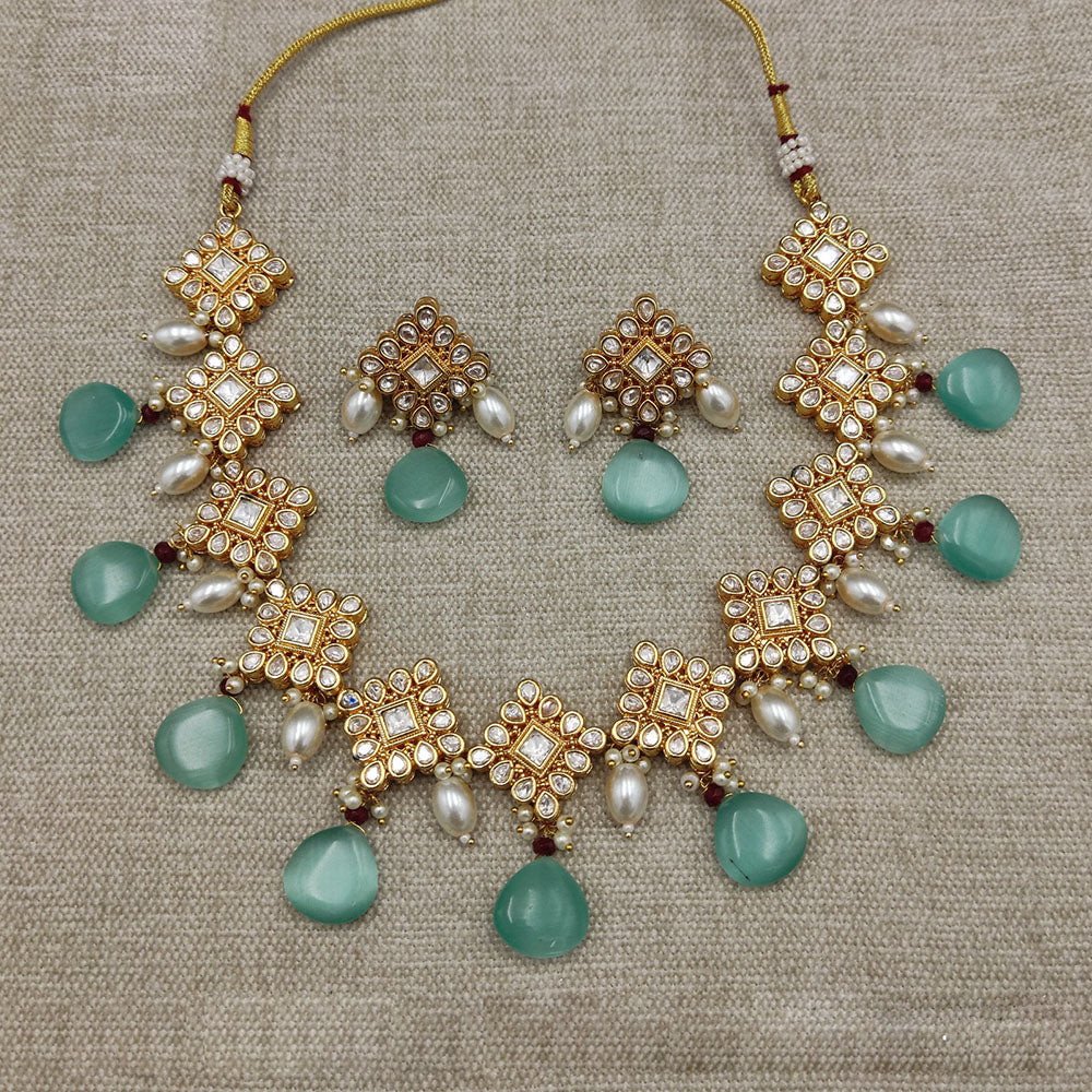 Amoliya Jewels Gold Plated Polki Kundan And Pearl Necklace Set