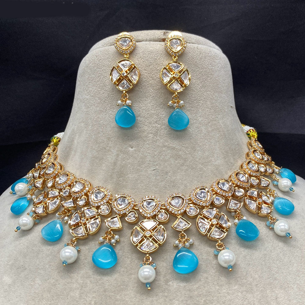 Amoliya Jewels Gold Plated Polki Kundan And Pearl Necklace Set