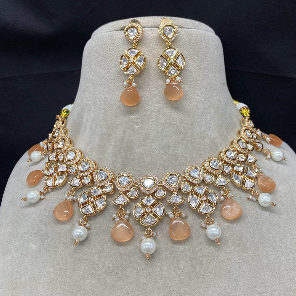 Amoliya Jewels Gold Plated Polki Kundan And Pearl Necklace Set