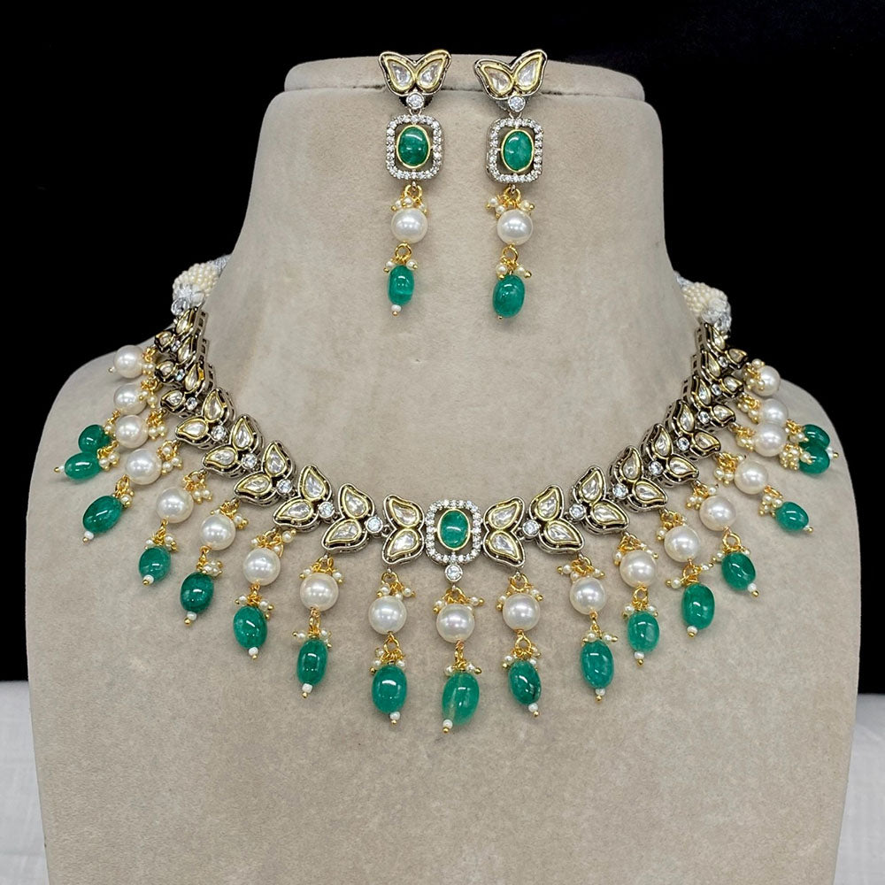 Amoliya Jewels Gold Plated Polki Kundan And Pearl Necklace Set