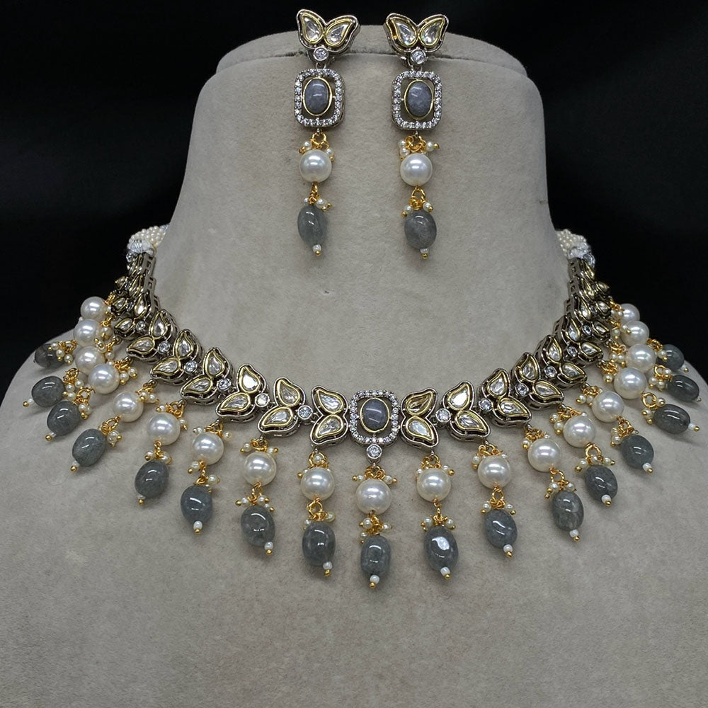 Amoliya Jewels Gold Plated Polki Kundan And Pearl Necklace Set