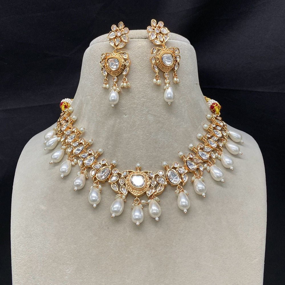 Amoliya Jewels Gold Plated Polki Kundan And Pearl Necklace Set