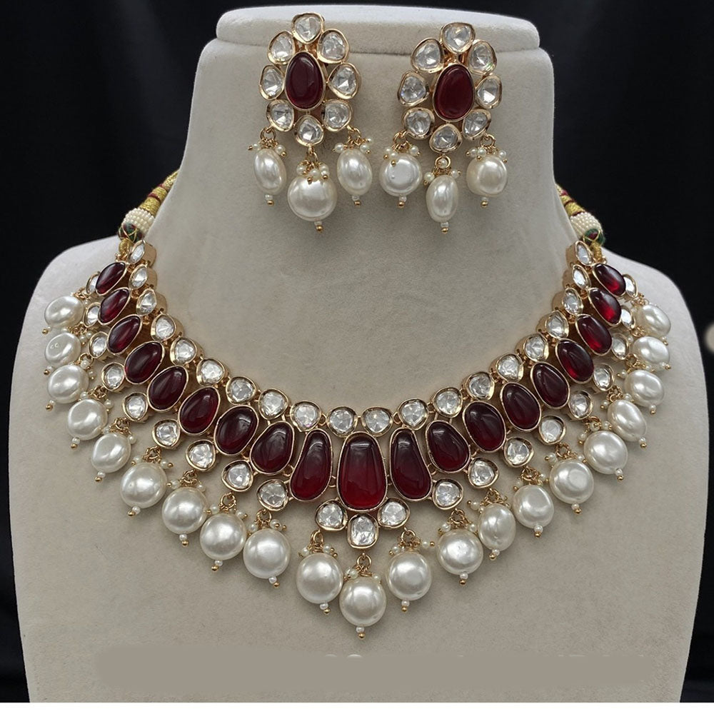 Amoliya Jewels Gold Plated Polki Kundan And Pearl Necklace Set