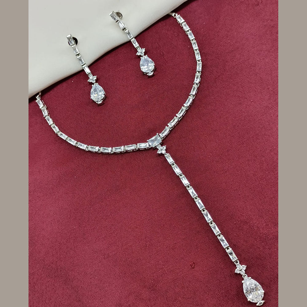 Amoliya Jewels Silver Plated American Diamond Necklace Set