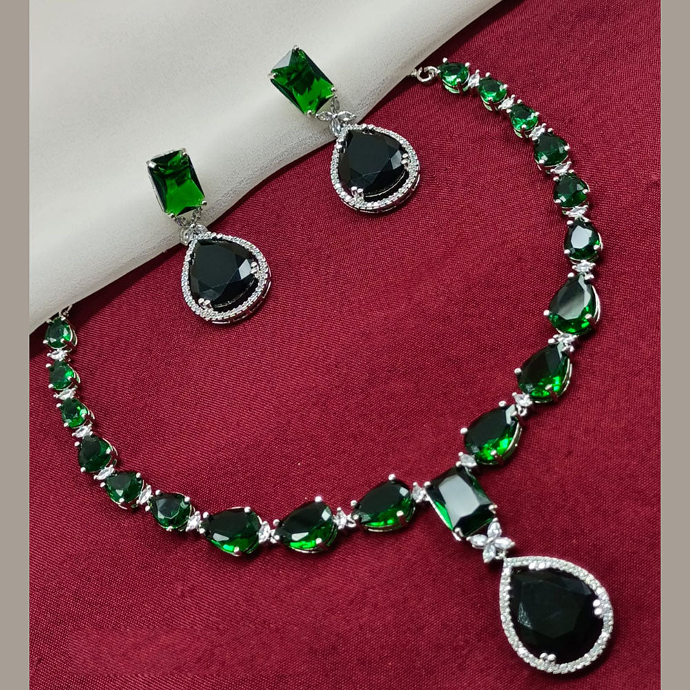 Amoliya Jewels Silver Plated American Diamond Necklace Set