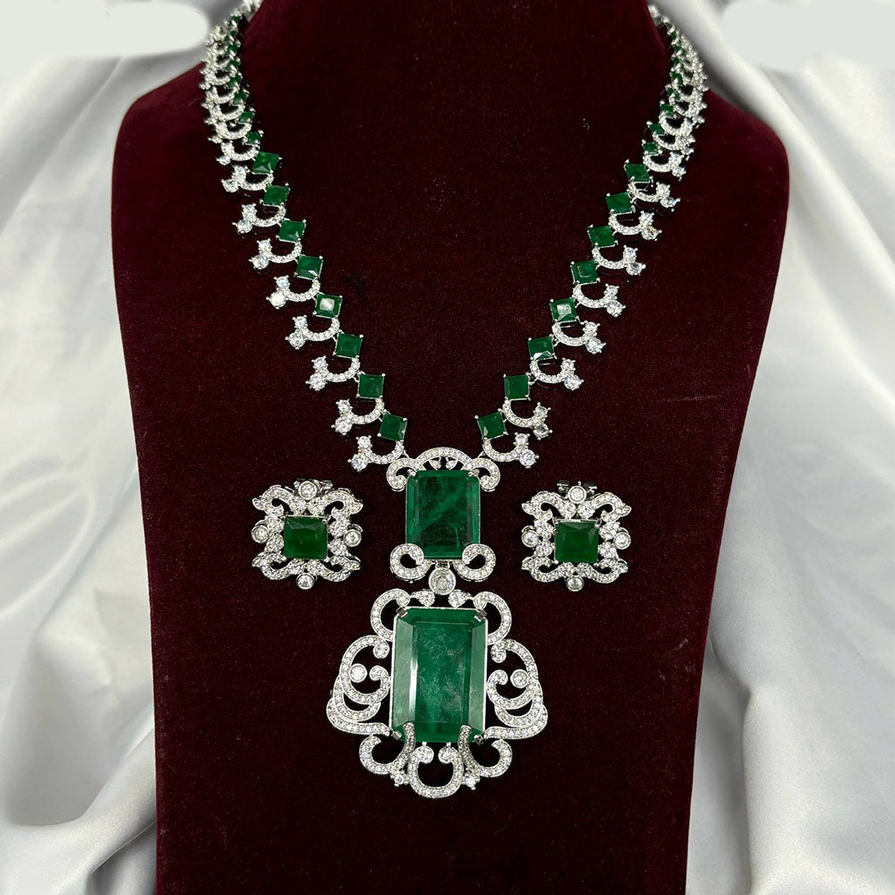 Amoliya Jewels Silver Plated American Diamond Necklace Set