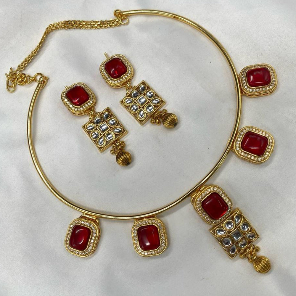 Amoliya Jewels Gold Plated Kundan Stone & Austrian Stone Necklace Set