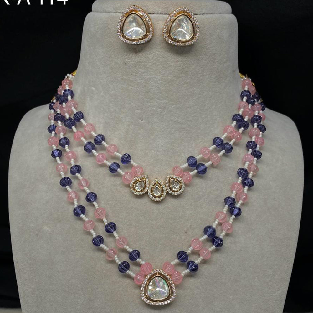 Amoliya Jewels Gold Plated Polki Kundan & Beads Necklace Set