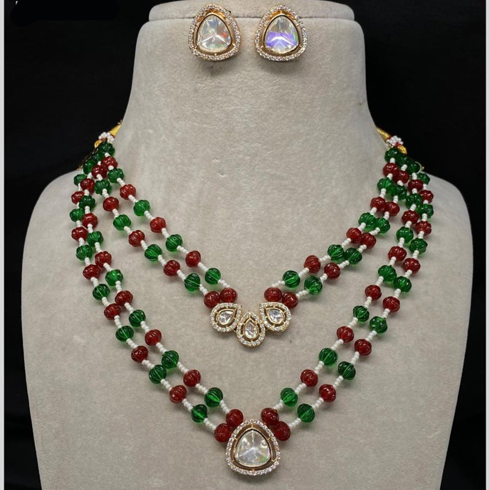 Amoliya Jewels Gold Plated Polki Kundan & Beads Necklace Set