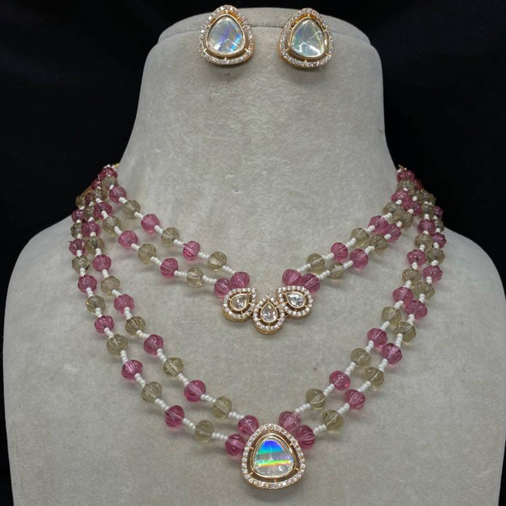 Amoliya Jewels Gold Plated Polki Kundan & Beads Necklace Set