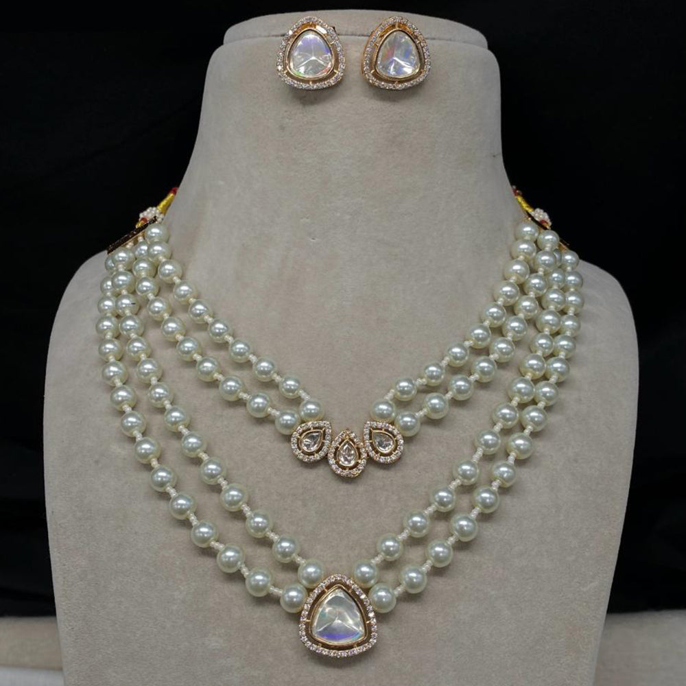 Amoliya Jewels Gold Plated Polki Kundan & Beads Necklace Set