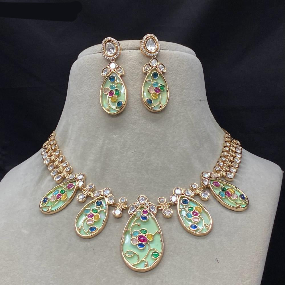 Amoliya Jewels Gold Plated Polki Kundan Necklace Set
