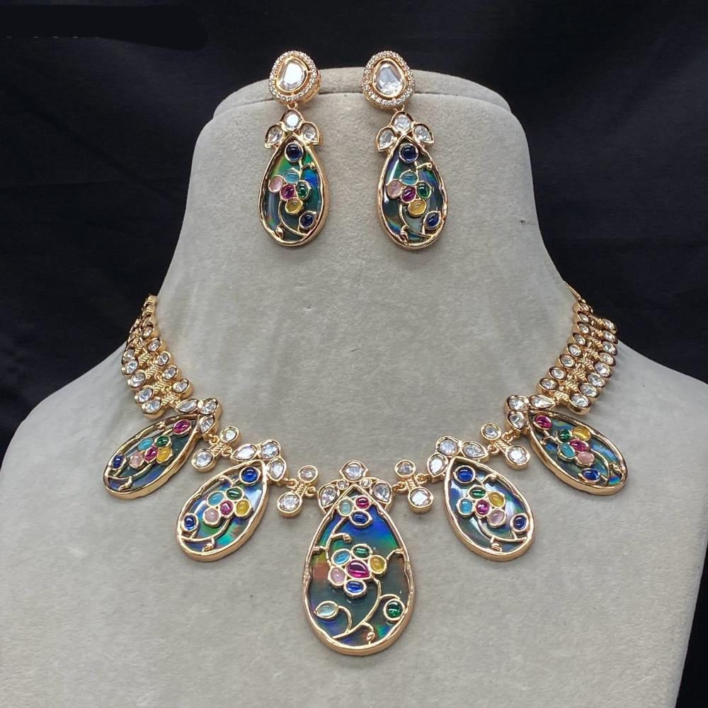 Amoliya Jewels Gold Plated Polki Kundan Necklace Set