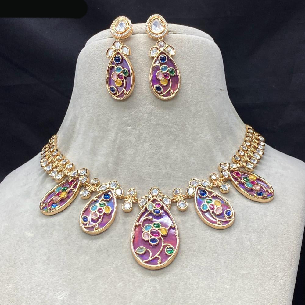 Amoliya Jewels Gold Plated Polki Kundan Necklace Set