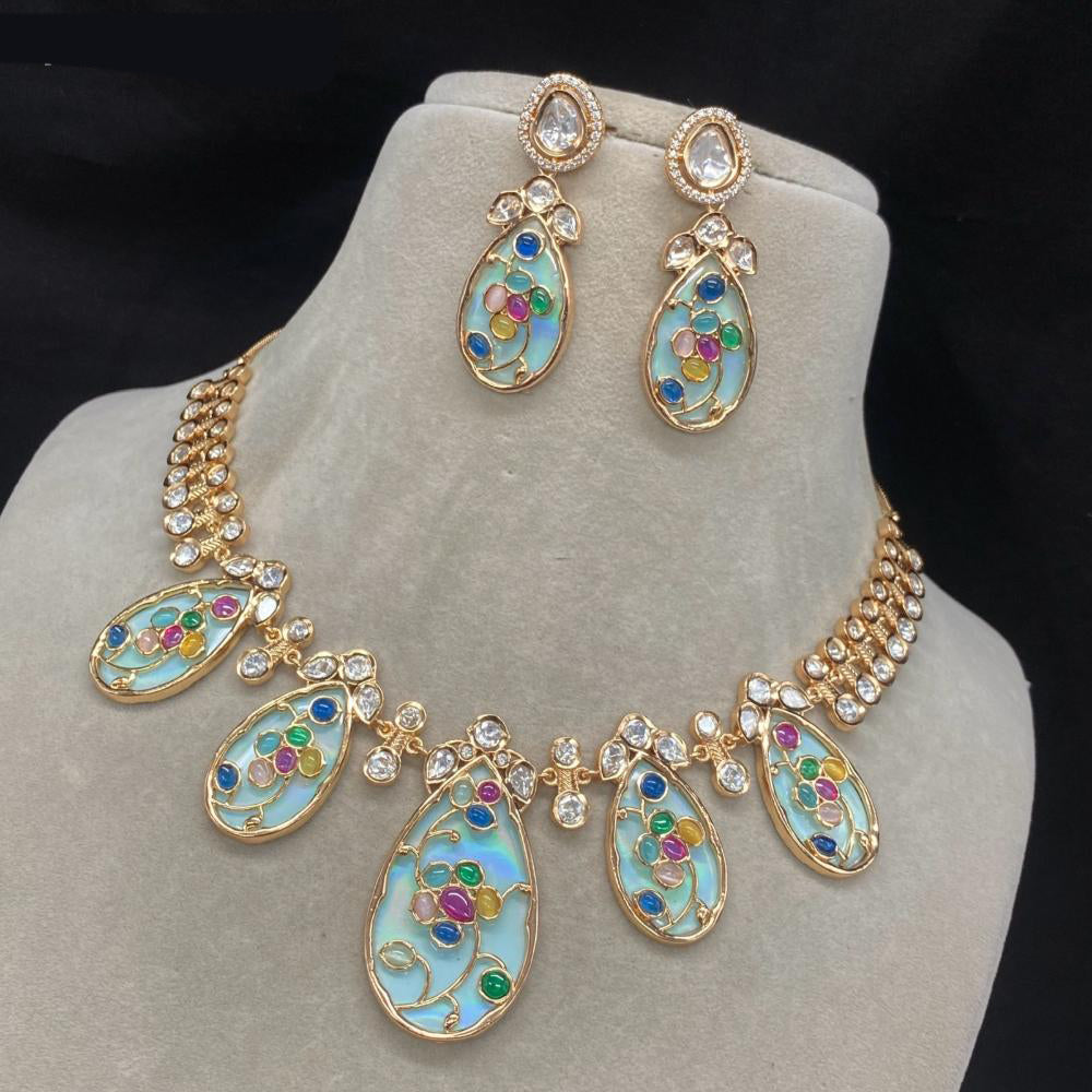 Amoliya Jewels Gold Plated Polki Kundan Necklace Set