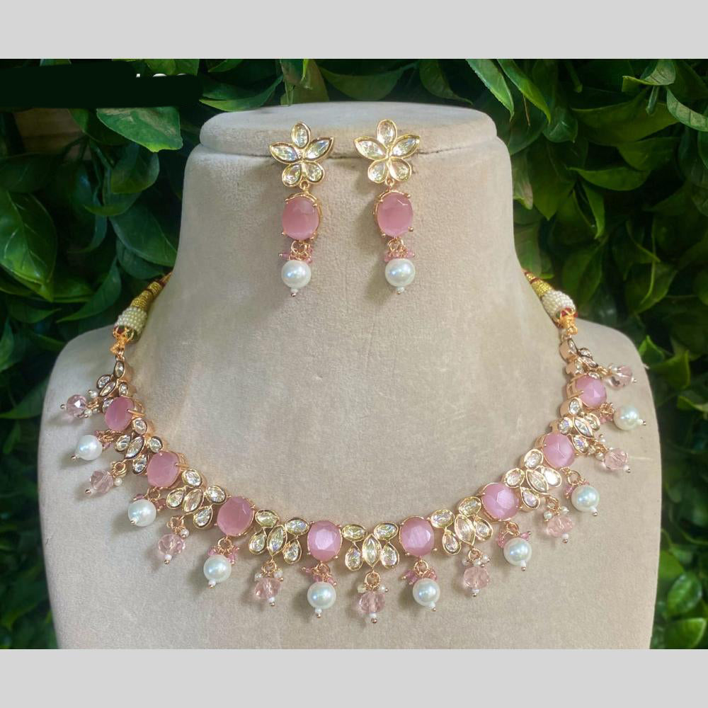 Amoliya Jewels Gold Plated Polki Kundan & Beads Necklace Set