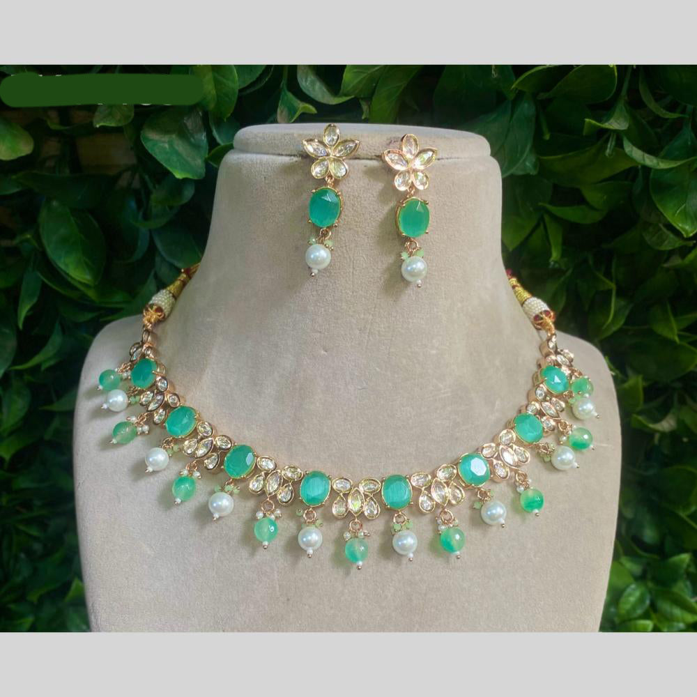 Amoliya Jewels Gold Plated Polki Kundan & Beads Necklace Set