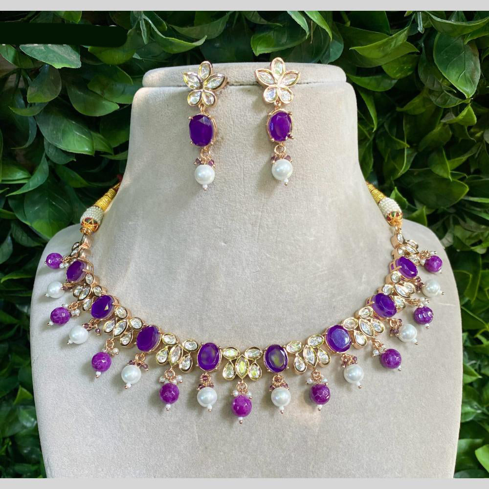 Amoliya Jewels Gold Plated Polki Kundan & Beads Necklace Set