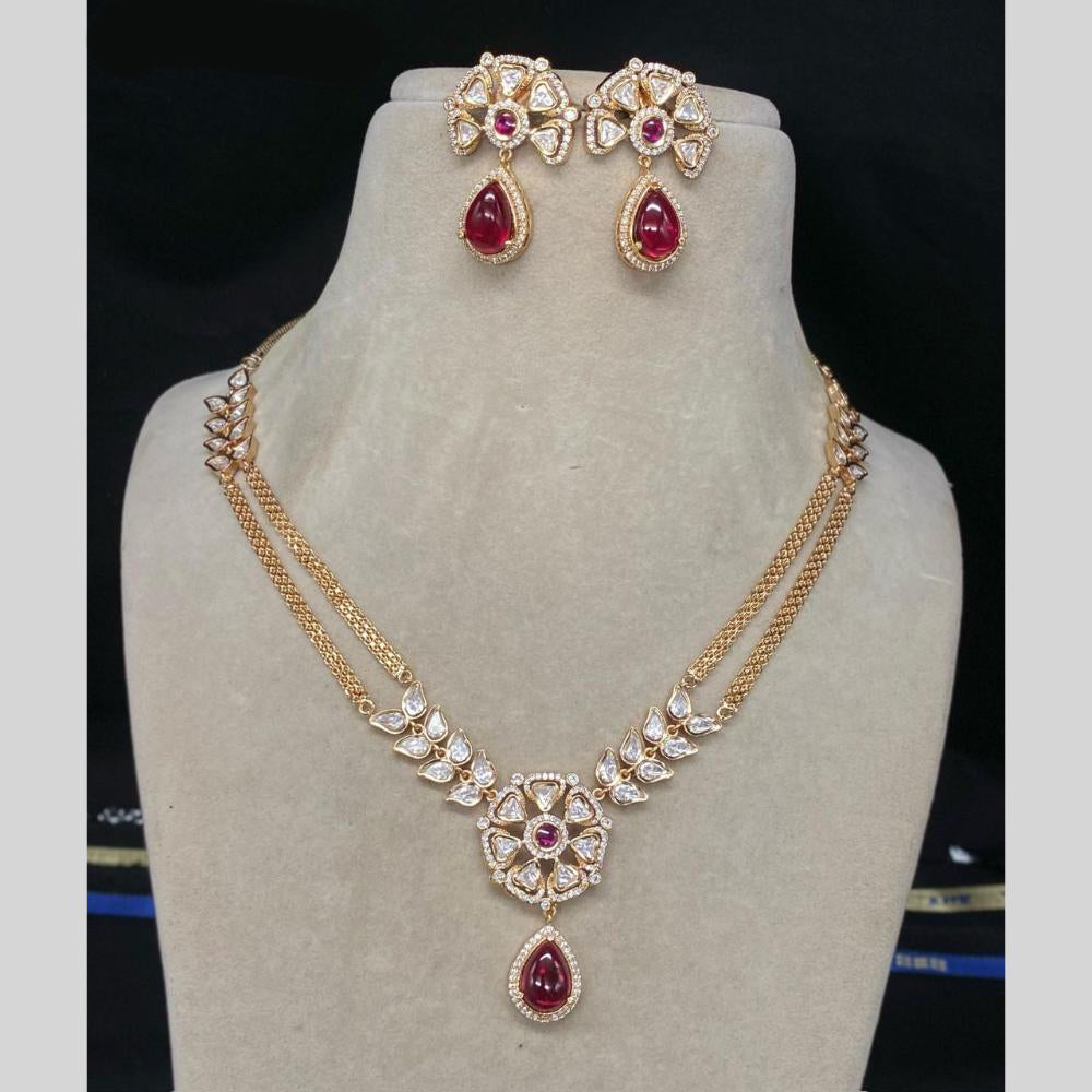 Amoliya Jewels Gold Plated Kundan Stone & Austrian Stone Necklace Set