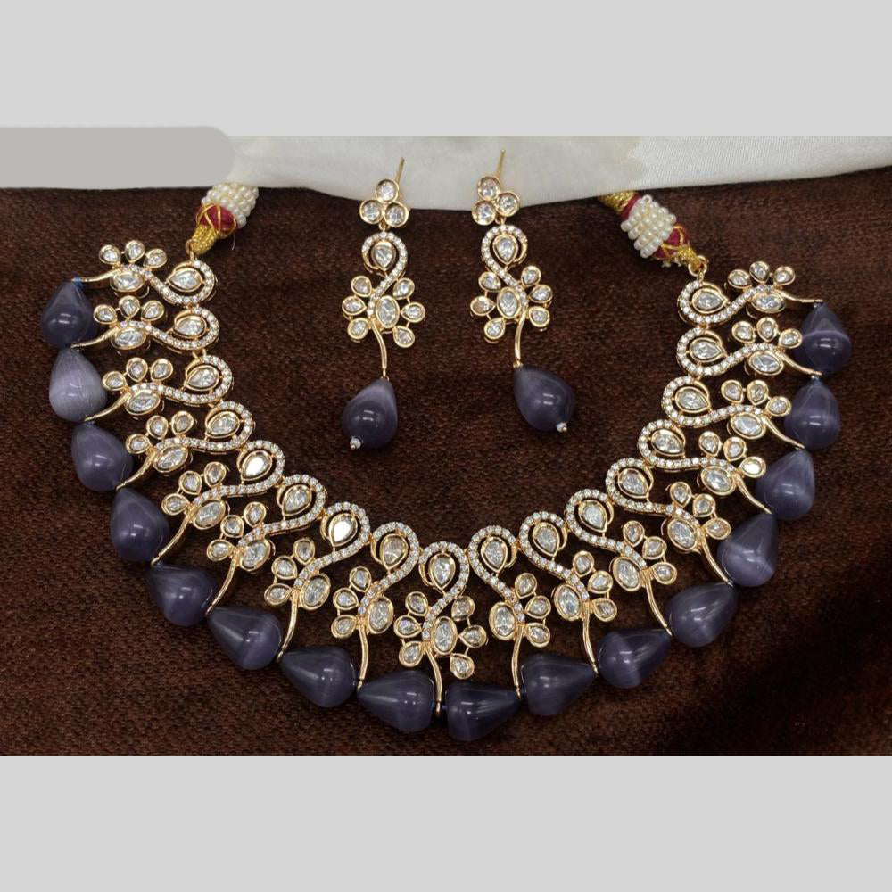 Amoliya Jewels Gold Plated Polki Kundan & Pearls Necklace Set