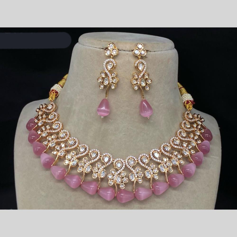 Amoliya Jewels Gold Plated Polki Kundan & Pearls Necklace Set