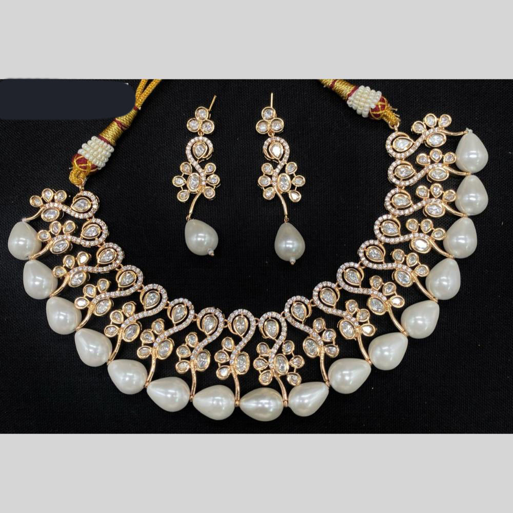 Amoliya Jewels Gold Plated Polki Kundan & Pearls Necklace Set