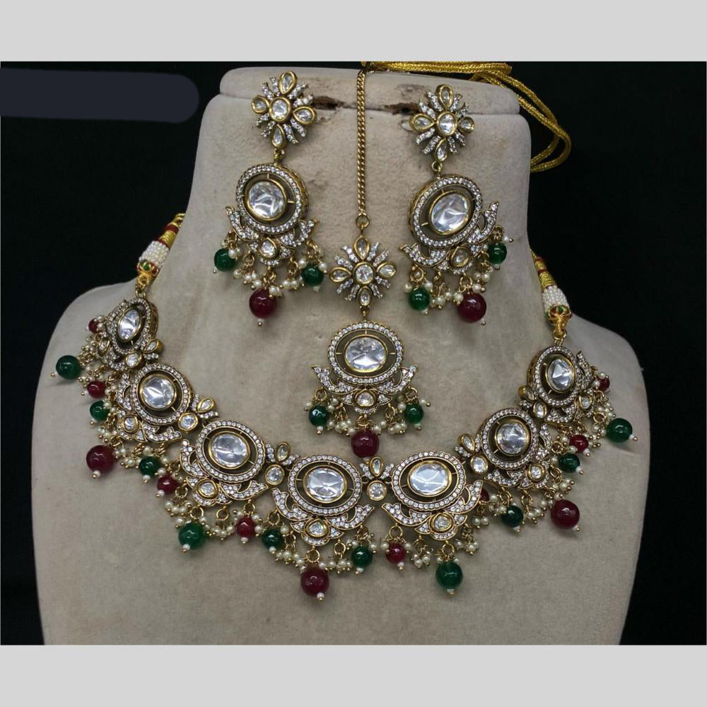 Amoliya Jewels Gold Plated Kundan Stone & Pearls Necklace Set