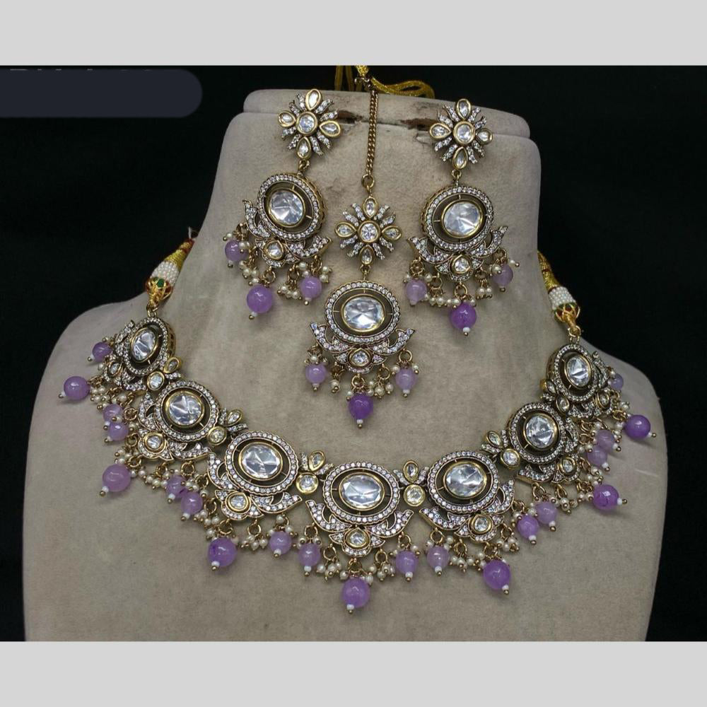 Amoliya Jewels Gold Plated Kundan Stone & Pearls Necklace Set