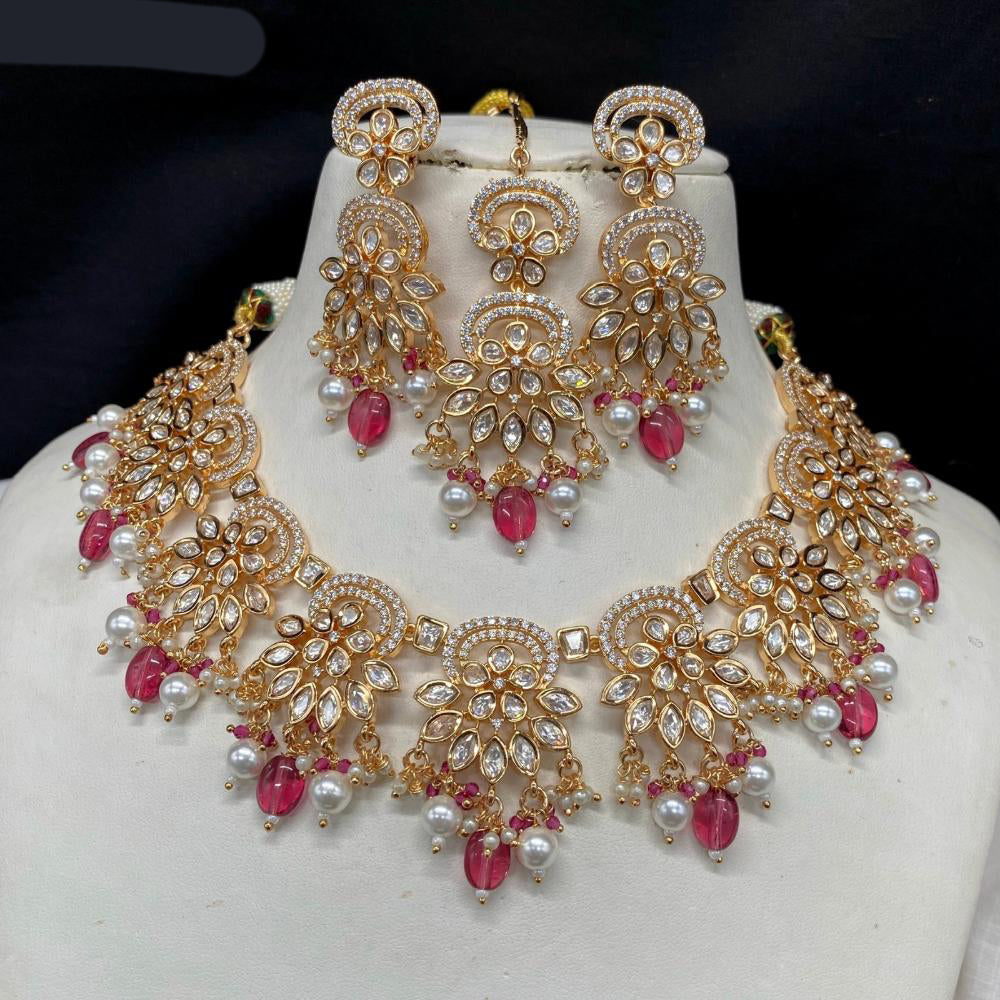 Amoliya Jewels Gold Plated Kundan Stone & Austrian Stone Necklace Set