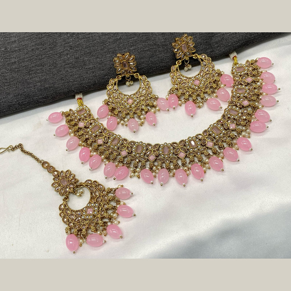 Amoliya Jewels Gold Plated Crystal Stone Necklace Set