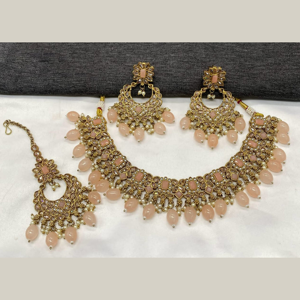 Amoliya Jewels Gold Plated Crystal Stone Necklace Set