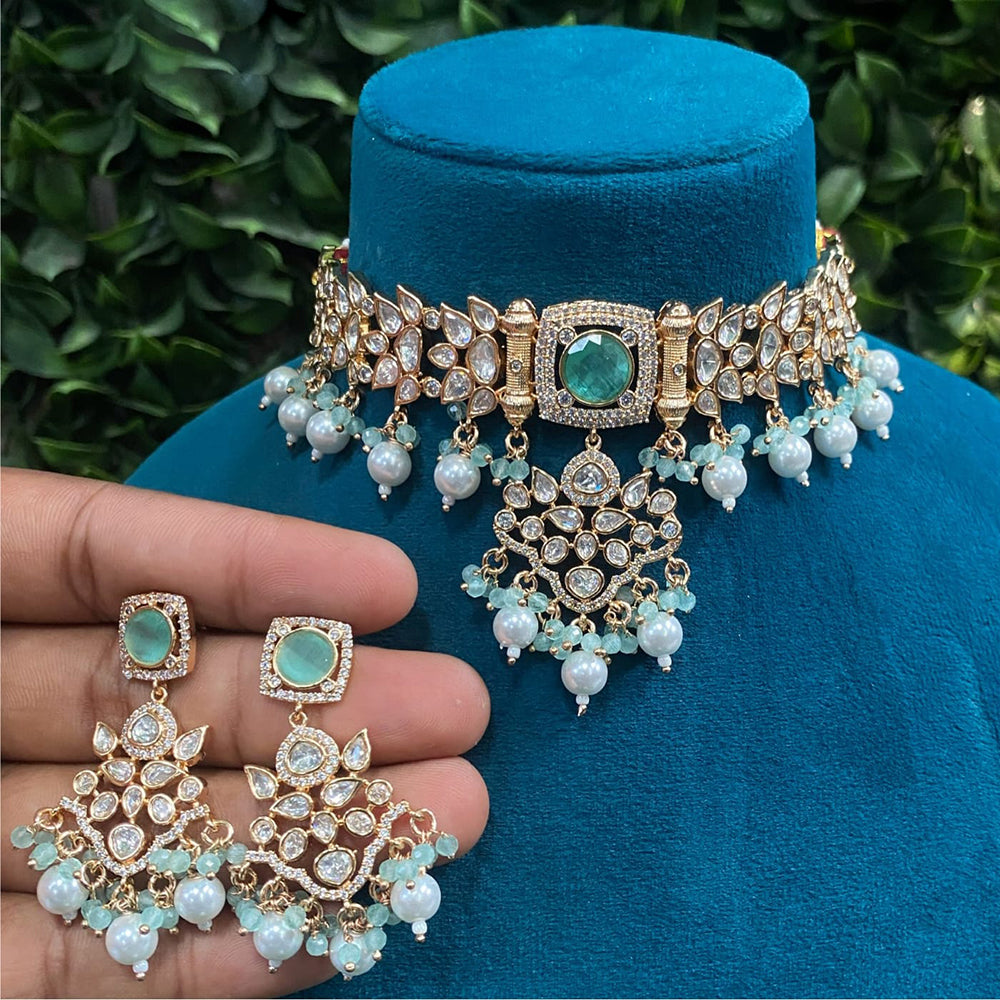 Amoliya Jewels Gold Plated Polki Kundan And Pearls Choker Necklace Set