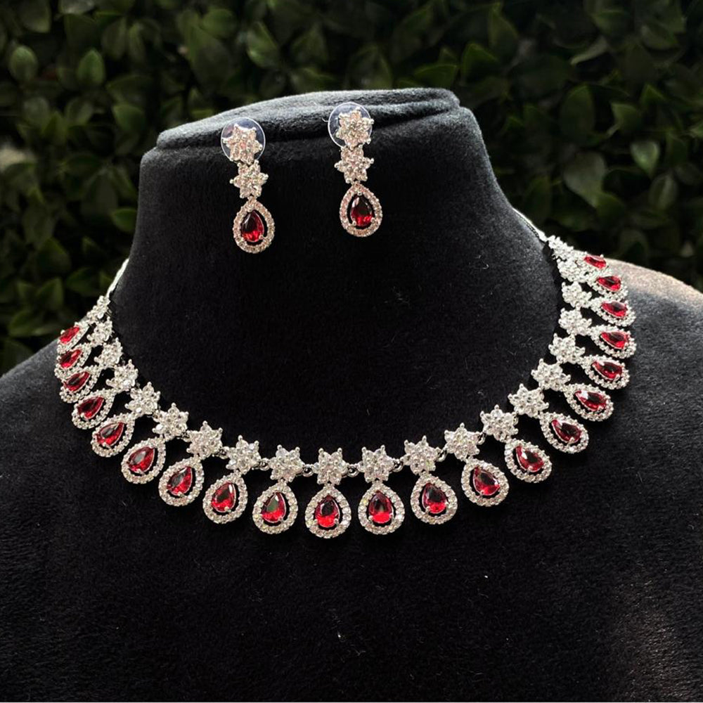 Amoliya Jewels Silver Plated American Diamond Necklace Set