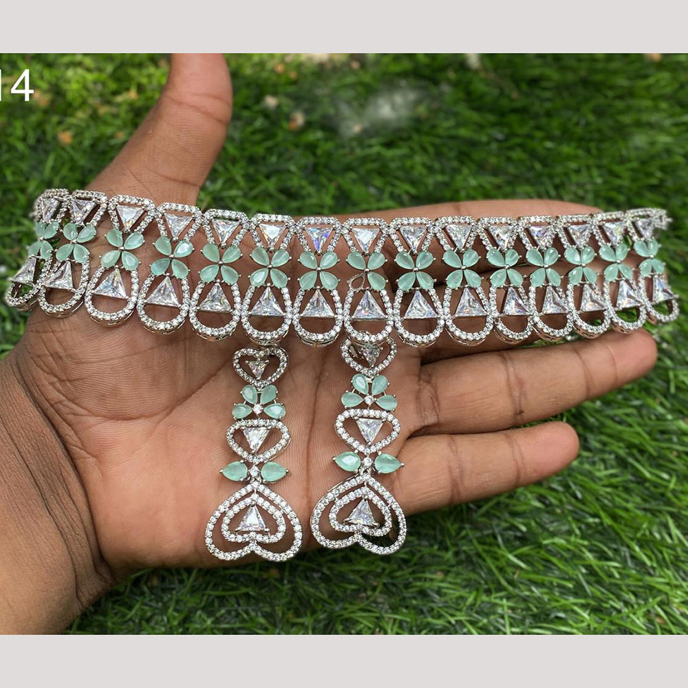 Amoliya Jewels Silver Plated American Diamond Choker Necklace Set