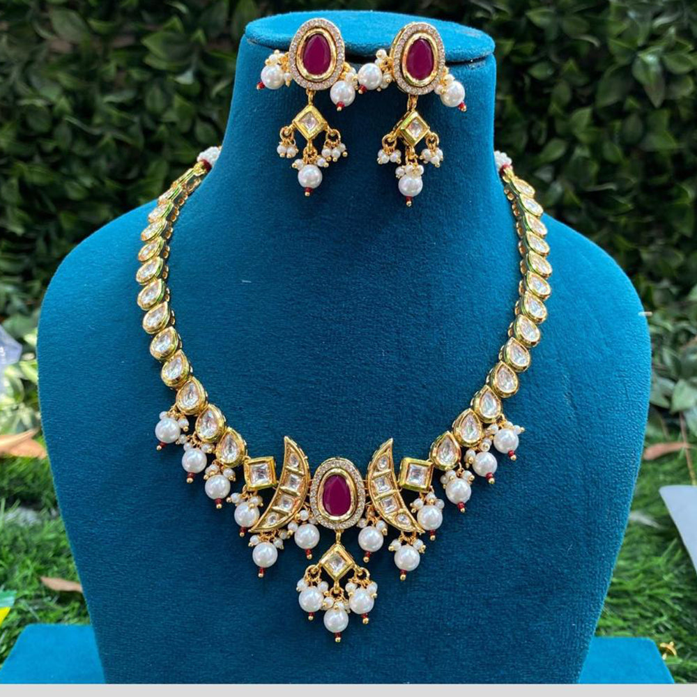 Amoliya Jewels Gold Plated Kundan Stone And Pearls Necklace Set