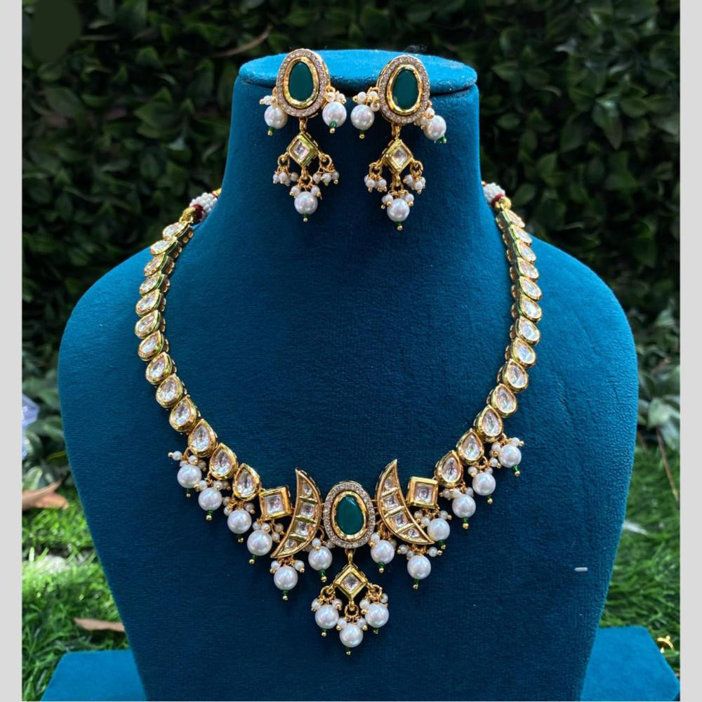 Amoliya Jewels Gold Plated Kundan Stone And Pearls Necklace Set