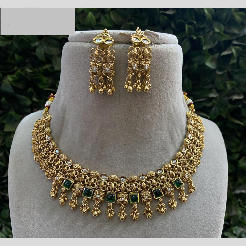 Amoliya Jewels Gold Plated Pota Stone Necklace Set